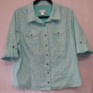 Christopher Banks Women's Sea Foam Green Patterned Button Up Shirt Size XL 63823